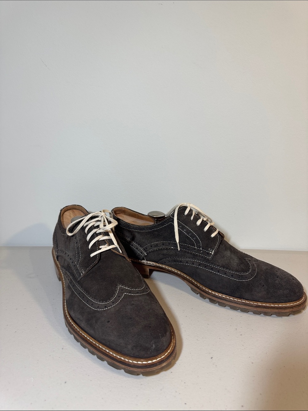 Johnston & Murphy Brown Suede Wingtip Oxfords with White Laces